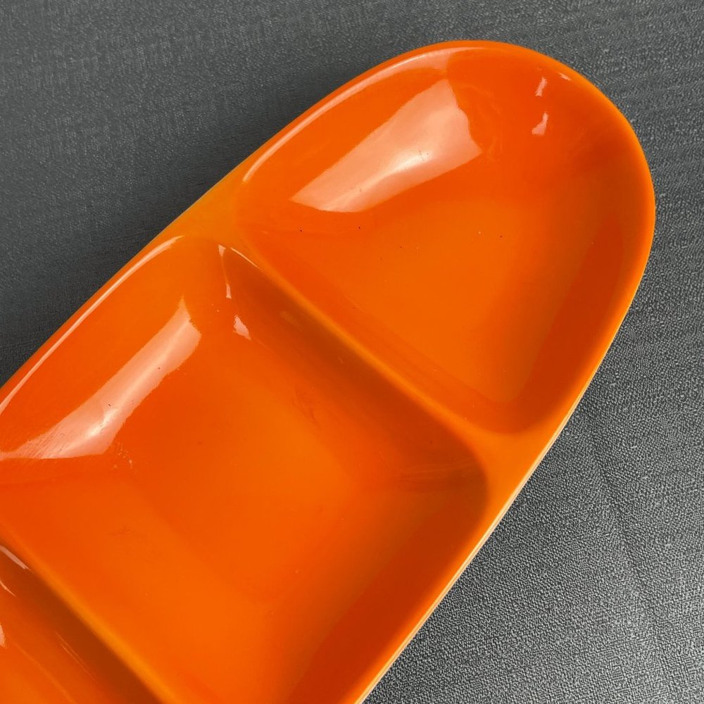 2 Vintage MCM Lagardo Tackett Schmid Porcelain Tack Orange Divided Dishes - Picture 4 of 6